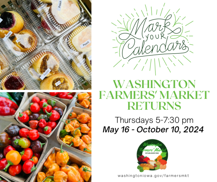 Image of Washington Farmers Market with Mark your calendar. Washington Farmers Market return Thursday from 5 to 7:30 pm May 16th.