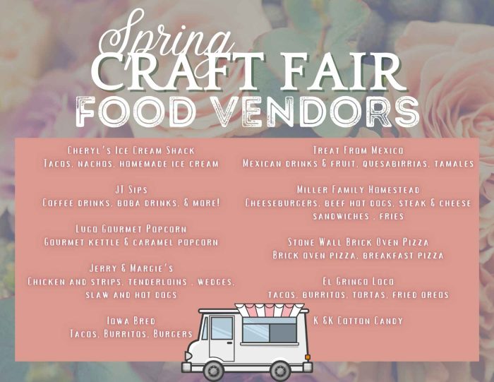 Spring 2024 Craft Fair Food Vendors Washington Iowa